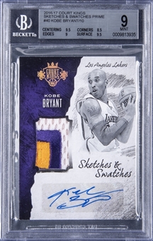 2016-17 Panini Court Kings Sketches & Swatches Prime #40 Kobe Bryant Signed Patch Card (#04/10) - BGS MINT 9/BGS 9